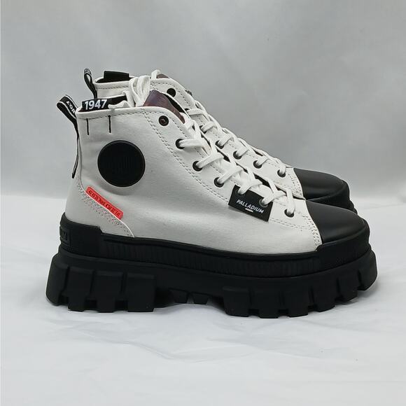Palladium Revolt Hi TX Combat Boots Women 9 White Chunky Heel Platform Lug Sole - Picture 1 of 13